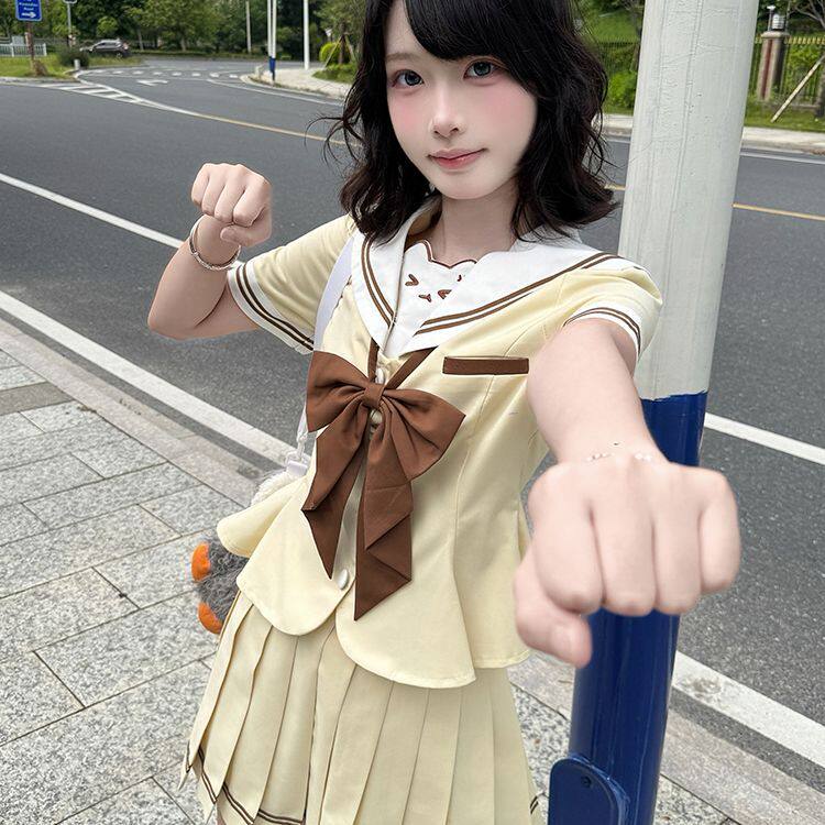 轻音柠檬jk【甜喵布丁】原创水手服学院风甜美可爱短袖百褶裙套装