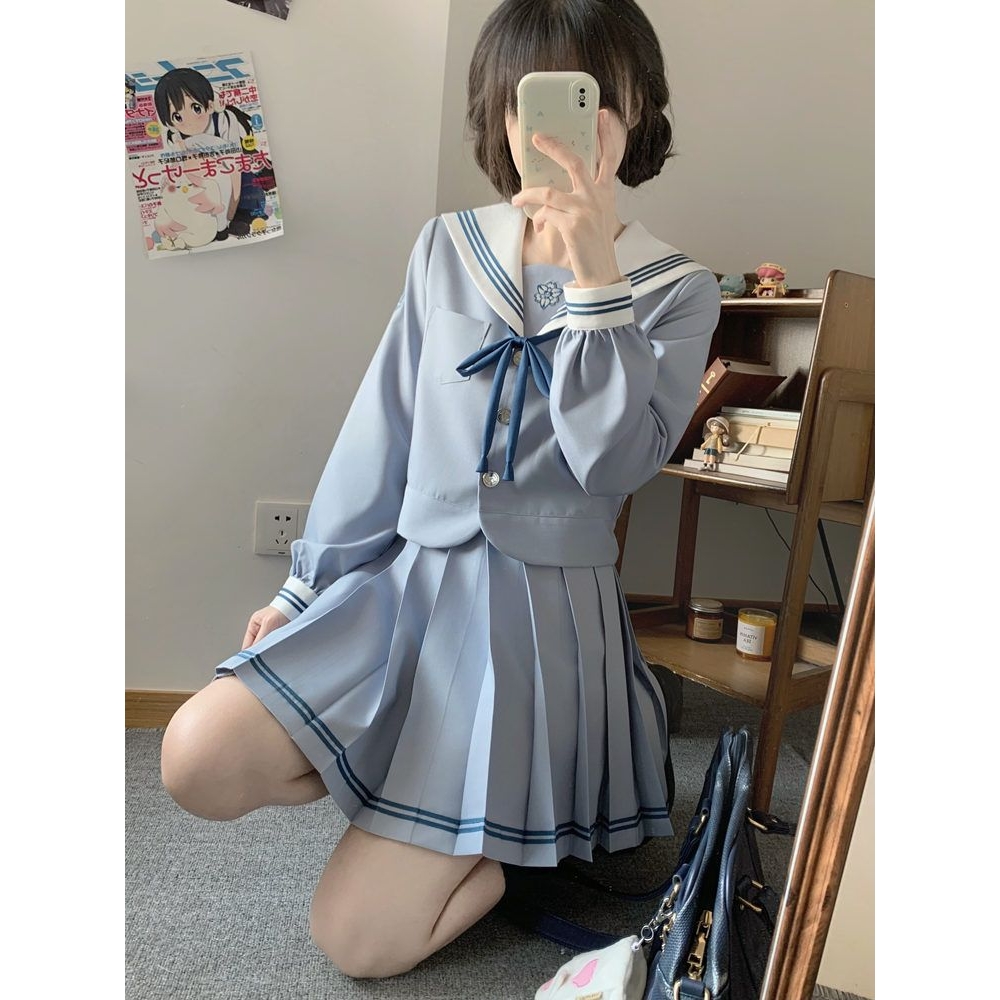【理泉中】南御社原创jk制服学院水手服蓝色中间短袖上衣长袖套装