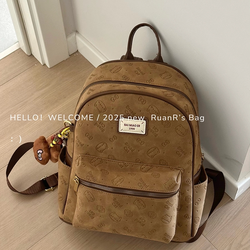 软软的包 可爱复古卡通印花双肩包百搭休闲大容量通勤上学书包