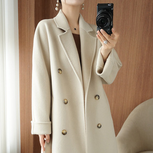 双面羊绒大衣女长款 领10801 宽松100%羊毛秋冬毛呢外套双排扣西装