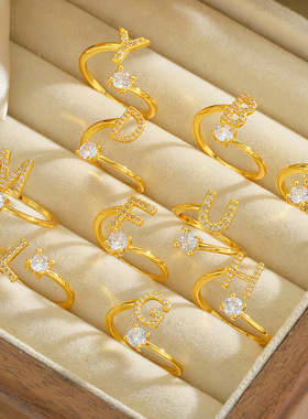 百家姓26个字母戒指男女镀金高级感小众设计情侣款对戒情人节礼物