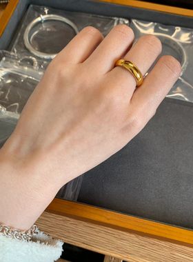 古法光面素圈泥鳅背戒指男女情侣款经典镀金指环结婚对戒生日礼物