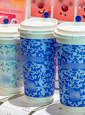 一次性咖啡杯瑞luckin轻轻茉莉双层中空纸杯幸热饮带盖奶茶杯