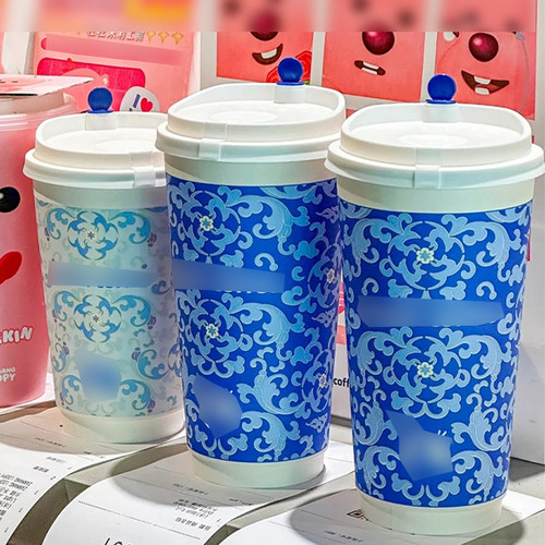 一次性咖啡杯瑞like轻轻茉莉双层中空纸杯幸热饮带盖奶茶杯