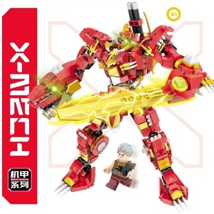 侏罗纪恐龙暴龙机甲积木霸王龙三角龙机器人模型男孩益智拼装玩具