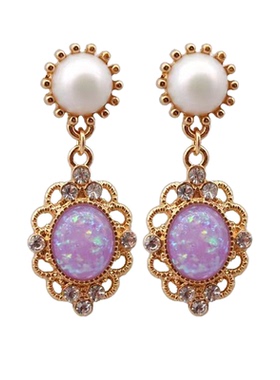 法式宫廷风珍珠奶紫色耳环女超仙少女心镶钻小众设计百搭精美耳饰