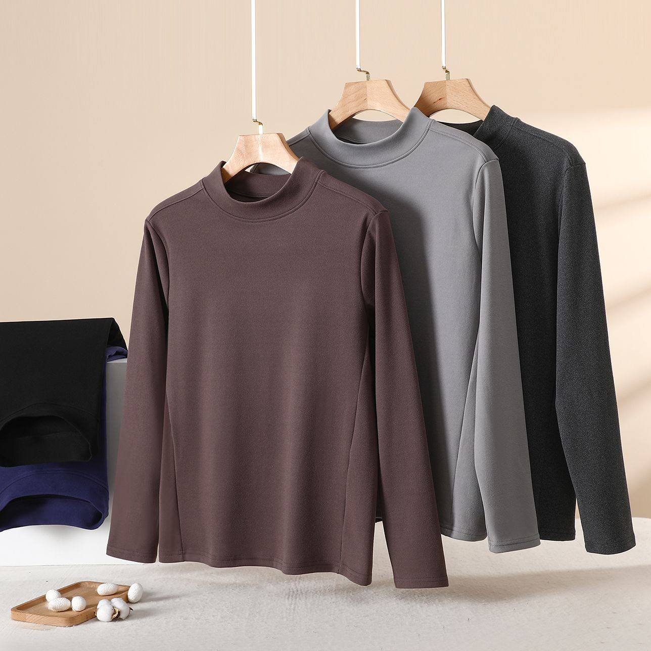 冬季德绒加绒加厚大码内搭高领打底衫男士保暖上衣秋外穿长袖T恤