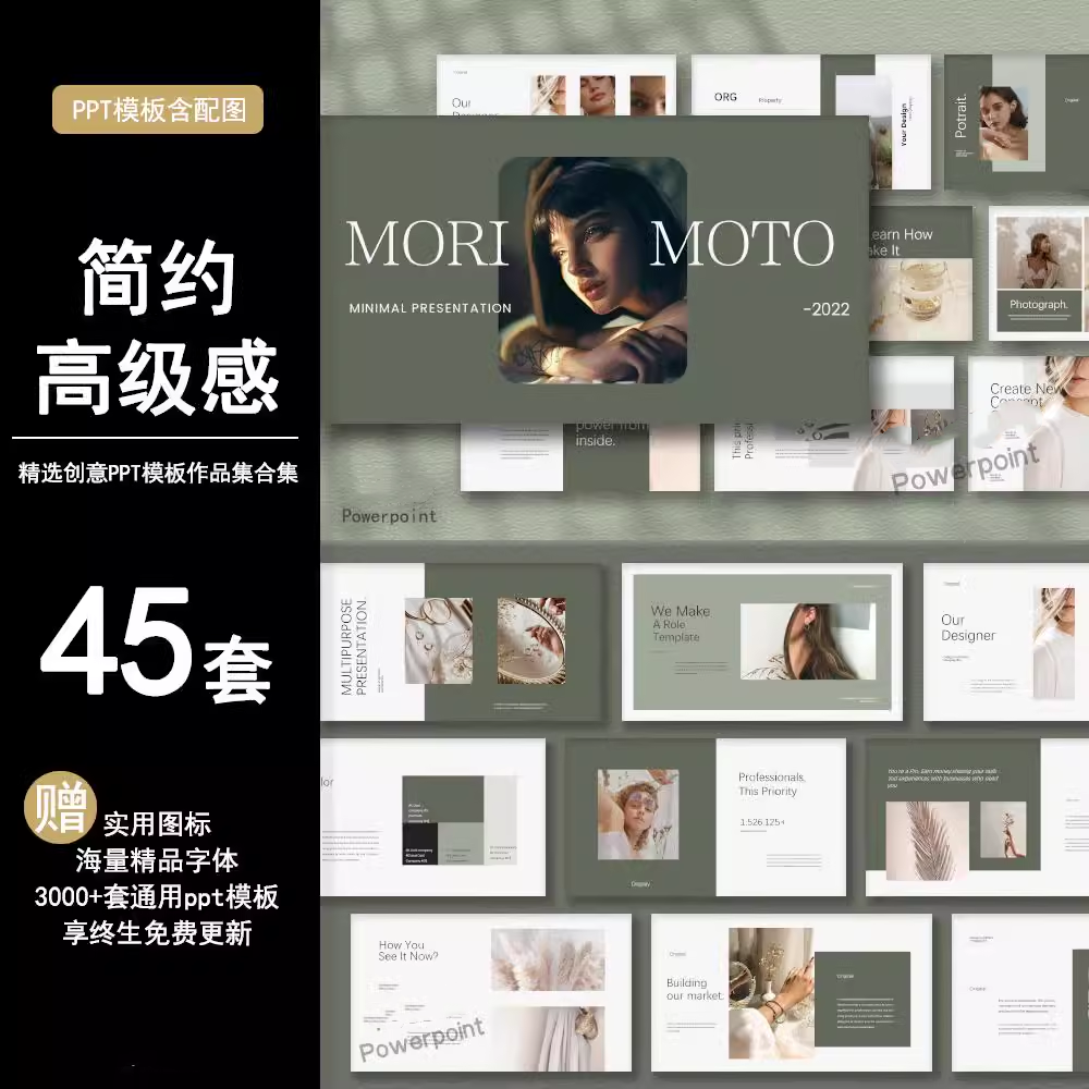 简约质感ppt模板欧美ins风莫兰迪配色艺术时尚设计素材作品集合