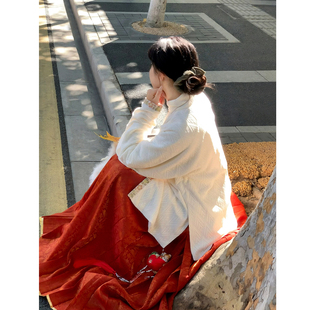 2025新款 汉服马面裙套装 冬裝女 暖暖原创明制立领弓袋袖 堂春三月