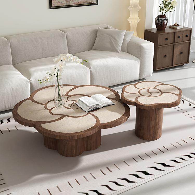 茶几客厅家用山茶花法式奶油风2026款茶几复古小户型实木茶几组合