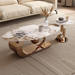 岩板茶几轻奢客厅家用椭圆形茶台意式小户型现代简约2026新款茶桌