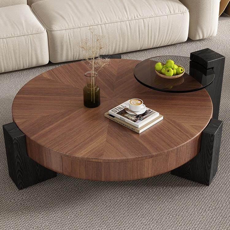 意式极简中古风茶几设计师款轻奢高级感茶桌家用客厅圆形茶几组合