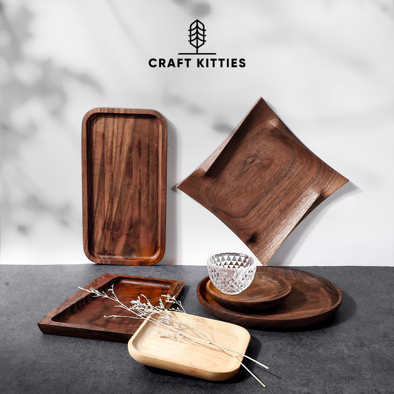 进口北欧黑胡桃木实木复古托盘