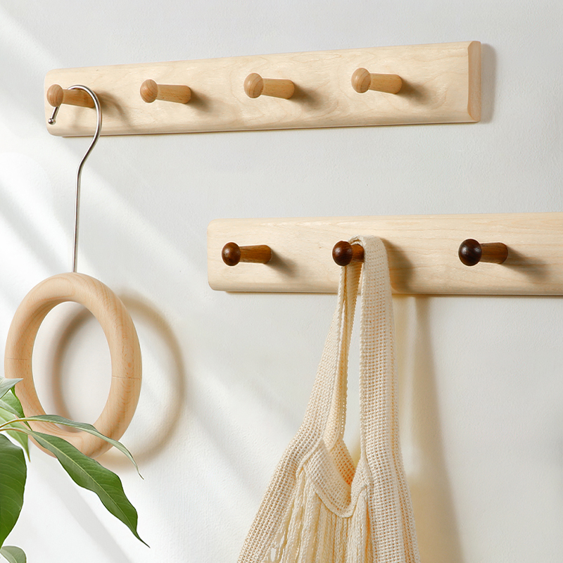 实木家用挂钩壁挂墙壁玄关挂钩排钩免打孔木质挂勾衣帽架挂衣架