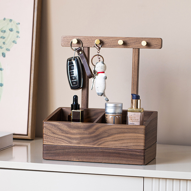 北美胡桃木实木桌面置物架匙家居多功能创意收纳多用途木质收纳盒