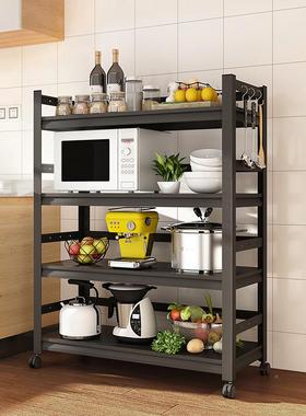 YN-6088-黑色带轮子厨房置物碳架烤箱微储波炉落地多层收纳架客厅