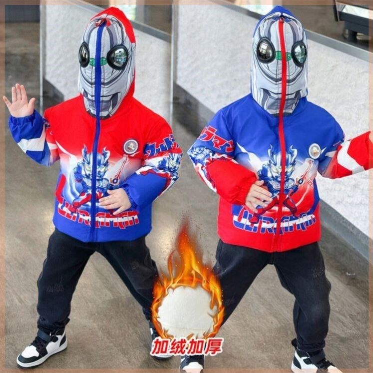 赛罗奥特曼亮灯棉衣外套2026新款冬季棉袄冲锋衣加绒加厚男孩洋气