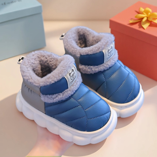 棉鞋儿童男款儿童雪地靴男女童保暖加绒PU皮防水外穿厚底包跟棉鞋