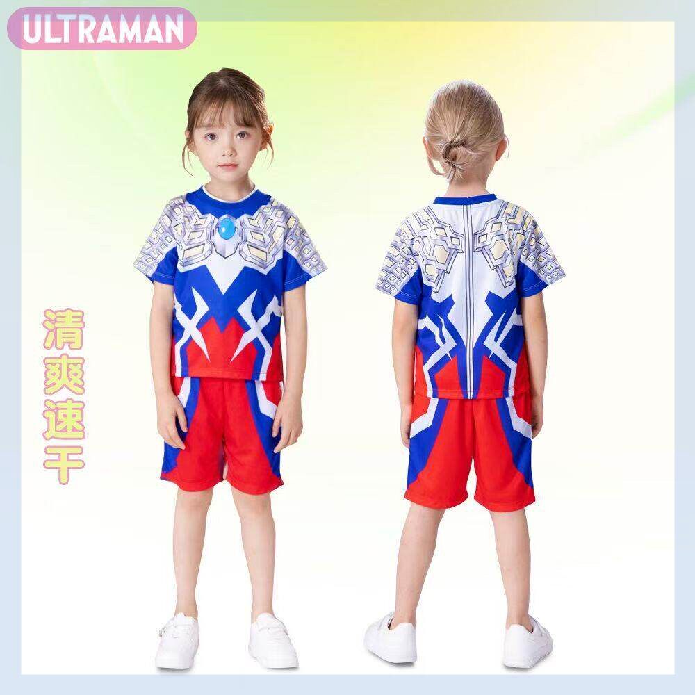 六一儿童节发光速干泳衣男女童赛罗奥特曼衣服短袖套装t恤迪迦cos