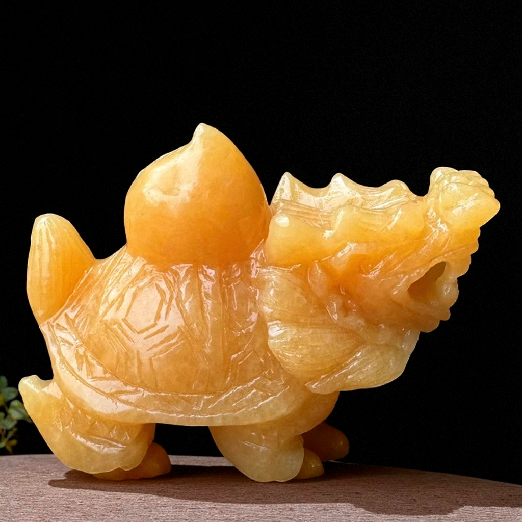 天然玉石米黄玉寿桃龙龟摆件祝寿礼品家居客厅玄关装饰风水吉祥物