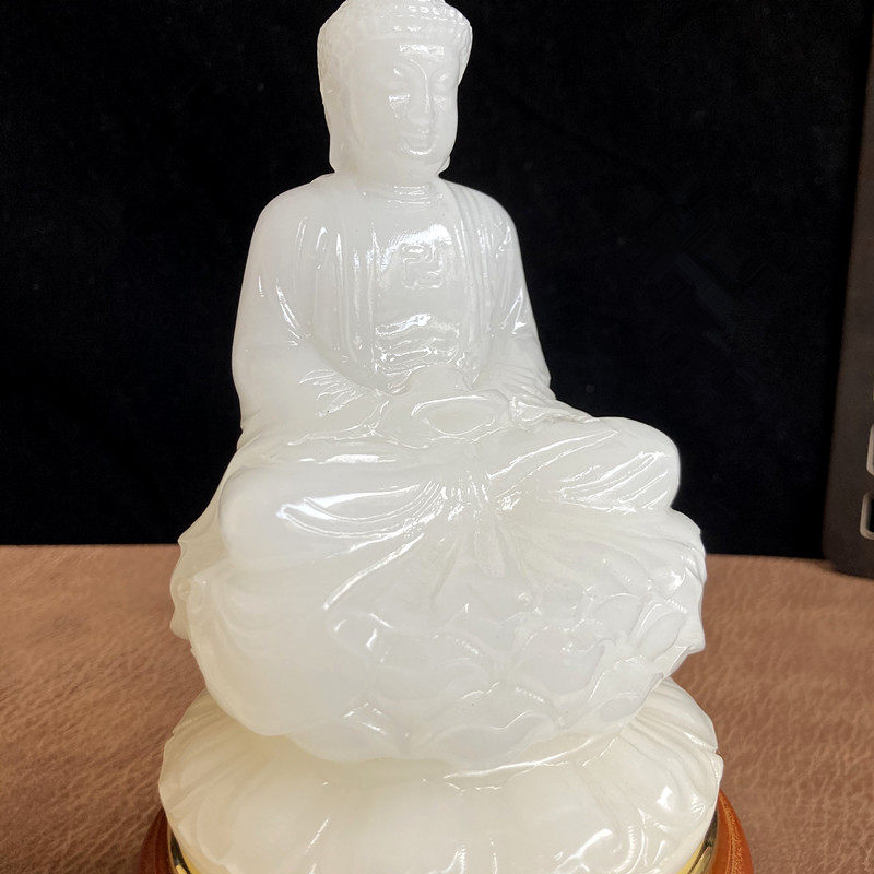 天然阿富汗白玉释迦牟尼佛像摆件玉石玉雕坐像家居保平安客厅装饰