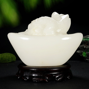 白玉元宝金蟾摆件开业礼品客厅玄关前台装饰祝福现代天然玉石蟾蜍