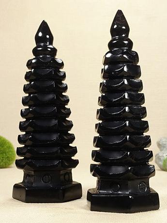天然黑墨石文昌塔摆件九层十三层塔玄关办公室书桌装饰祝福送礼品