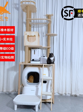合心实松木板材柱子可放catlink自动猫砂盆智能厕所猫爬架窝一体