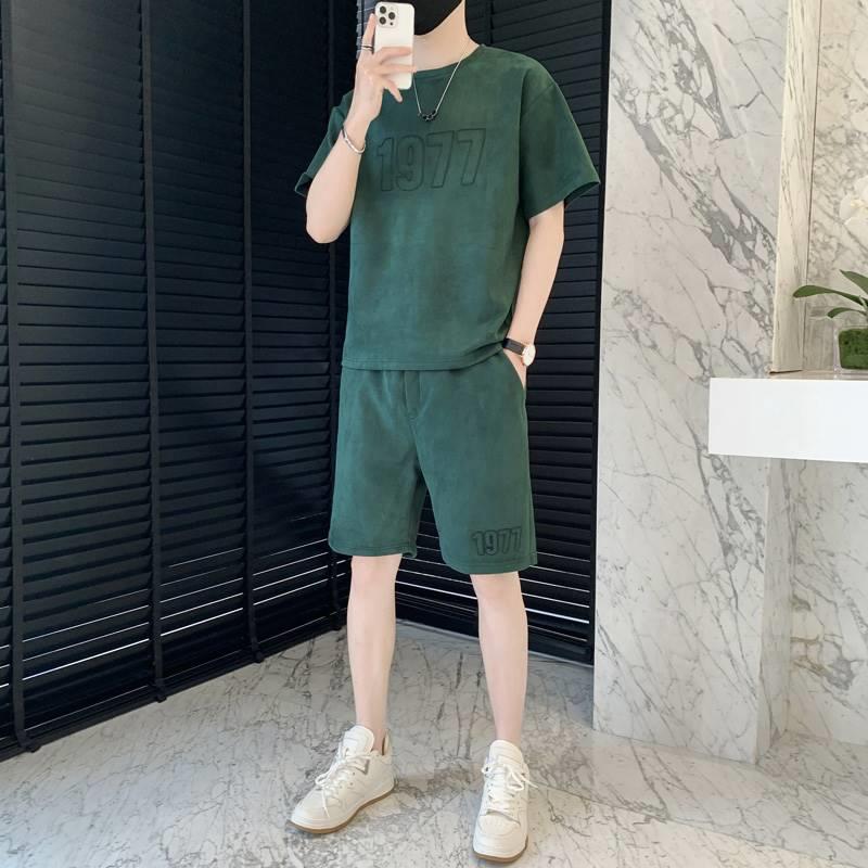 冰丝时尚休闲套装男士夏季高级感运动短袖短裤男装搭配一整套帅气
