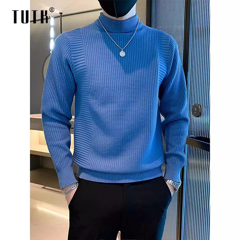 半高领毛衣男士冬季潮牌修身长袖针织衫高级感加绒加厚保暖打底衫