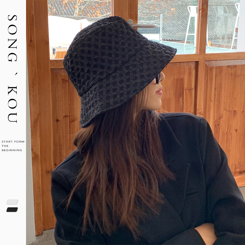 帽子女韩版潮牌褶皱花纹渔夫帽防晒显脸小气质百搭小水桶时尚盆帽