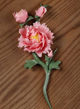 纯手工陶瓷牡丹花玫瑰花小摆件送老婆女朋友礼物礼品家居卧室装饰