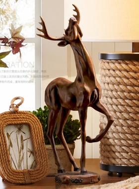 客厅招财鹿摆件家居装饰品 酒柜摆设美式复古工艺品乔迁礼物创意