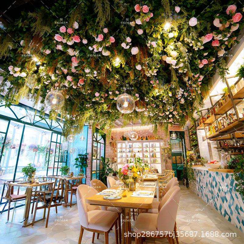 仿真绿植吊顶天花板顶部森系装饰仿真花吊顶吧台假花植物吊挂遮丑