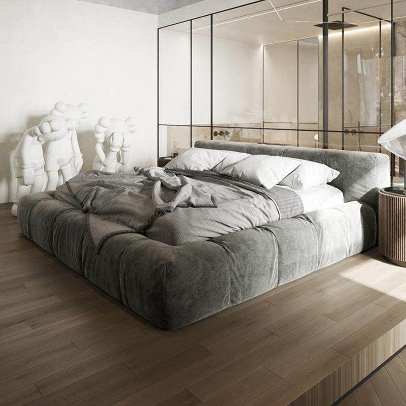 北欧轻奢榻榻米落地主卧床软包布艺床双人床极简现代简约矮床婚床