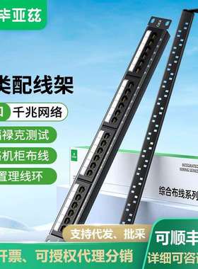 毕亚兹六类配线架24口CAT6网线架1U机架式机柜工程网络跳线理线槽
