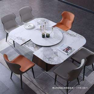 实木岩板餐桌家用2025新款伸缩折叠正方形拉伸变长方形带转盘餐桌