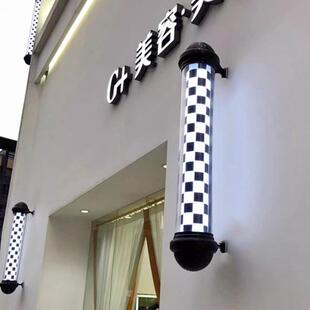 美发转灯理发店LED圆形广告转灯壁挂复古发廊灯箱户外挂墙防水