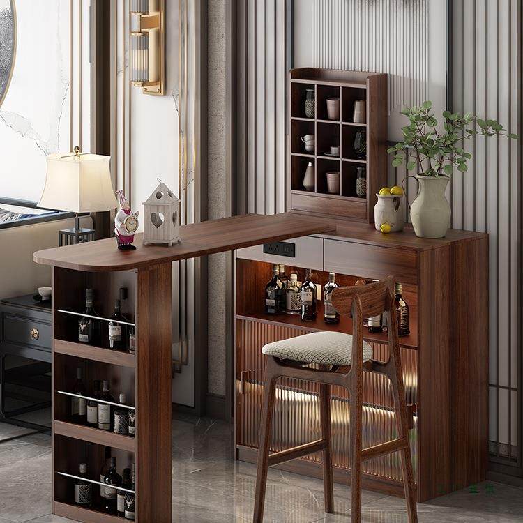 实木吧台桌中岛台伸缩小户型家用多功能靠墙储物柜隔断柜沙发边柜