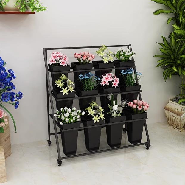 欧式新品可移动室外摆摊折叠鲜花架多层鲜花架店铁艺花桶架阶梯式