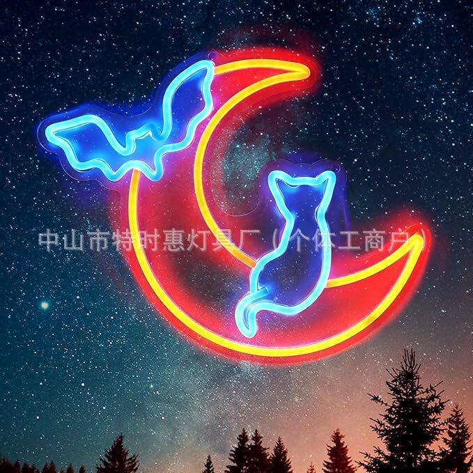 跨境万圣节led霓虹灯南瓜幽灵蝙蝠造型灯氛围灯字母装饰灯发光字