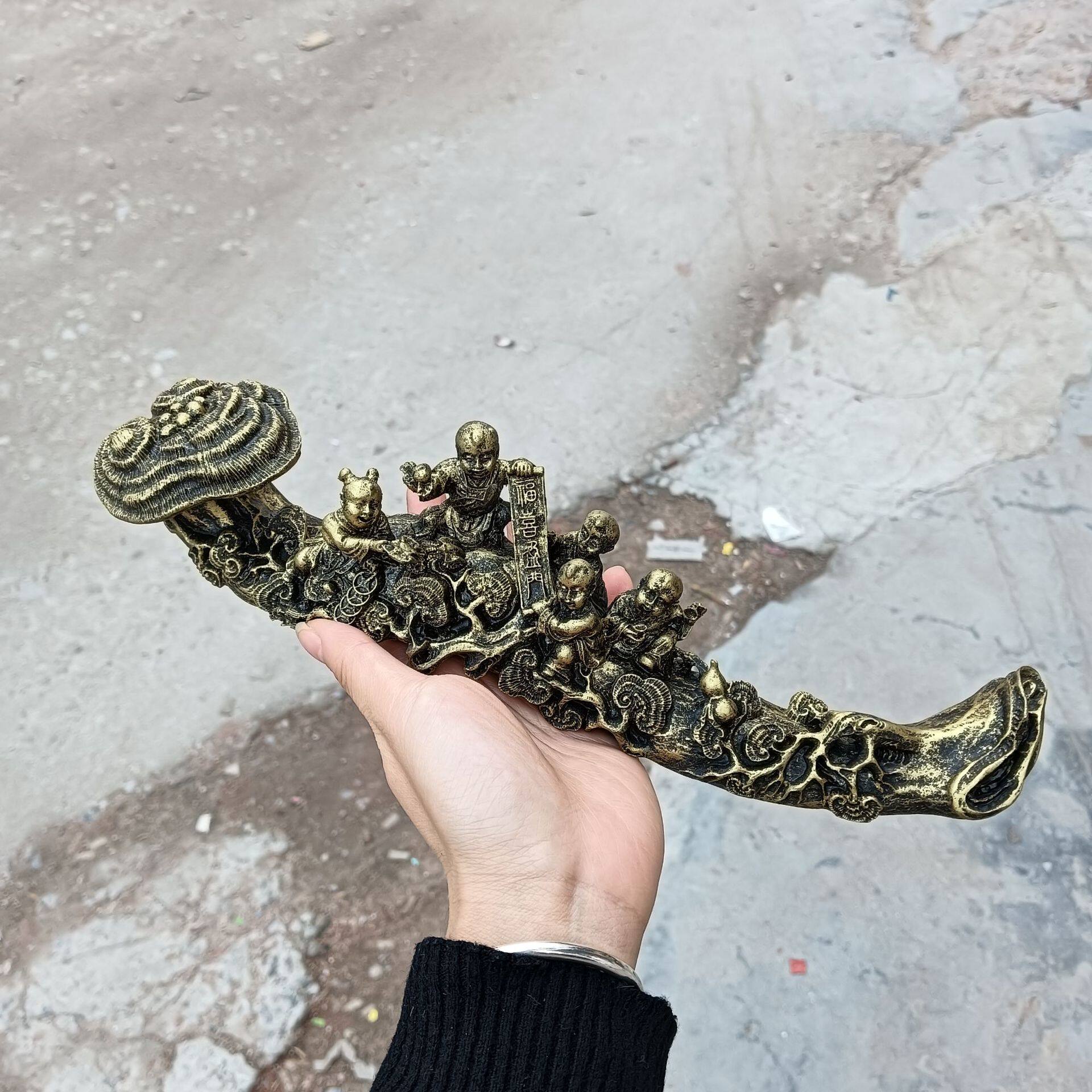 五福临门仿古铜如意摆件