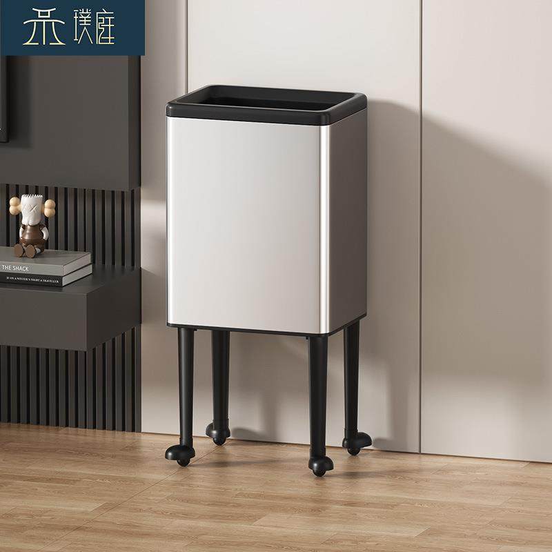 不锈钢垃圾桶家用高级感可移动免弯腰高款大容量客厅厨房2025新款