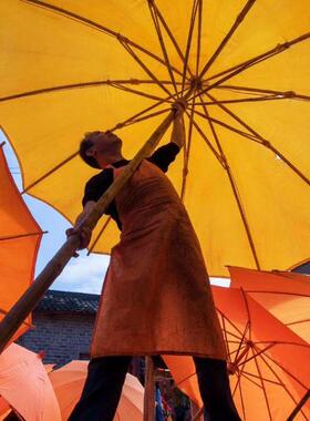 油布伞防雨老式伞道具摄影装饰油纸伞防雨艺术纯手工伞竹木伞黄伞