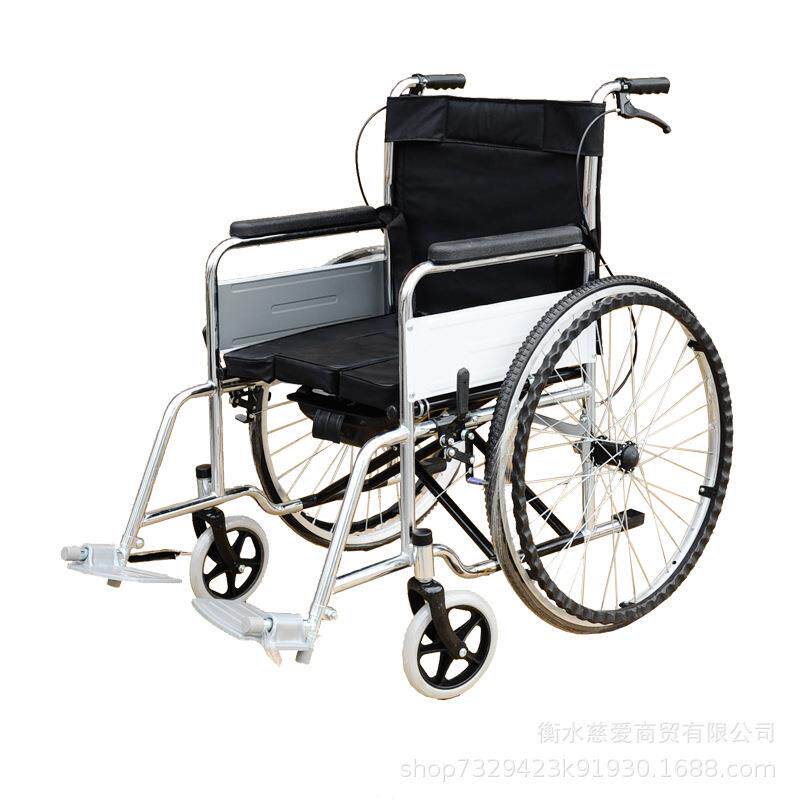 慈爱轮椅残疾人代步车折叠电镀坐便便携式轮椅老年代步车轮椅