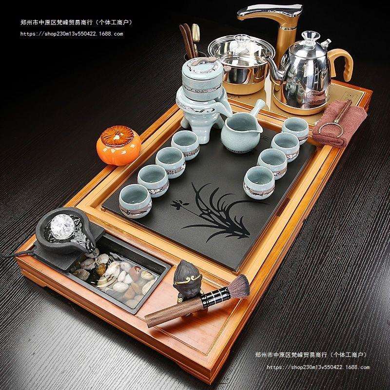 全自动茶具套装家用功夫流水实木仿乌金石茶盘紫砂泡茶壶茶台