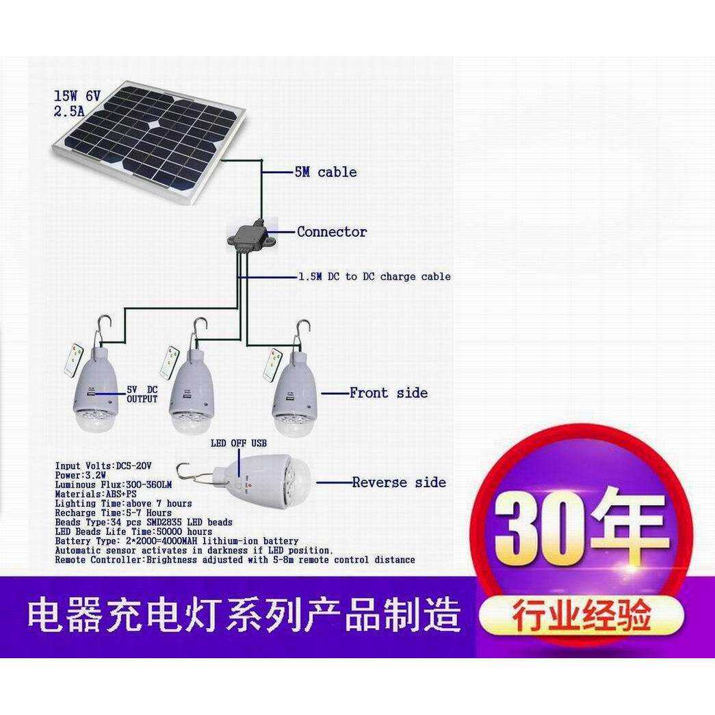LED(SMD)迷你太阳能灯，遥控调光充电灯泡灯管系统，6V,直销