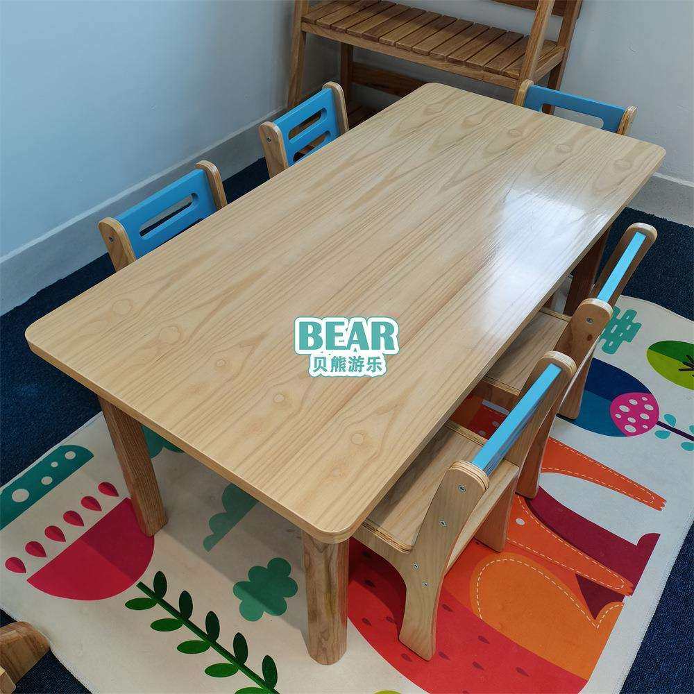 幼儿园儿童实木长方桌月牙桌圆桌6人学习课桌椅白蜡木早教绘画桌