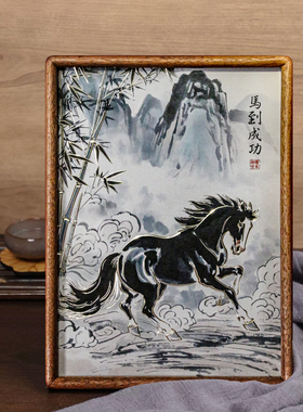 铜艺世家马到成功铜雕画桌面摆件手工錾刻骏马装饰画马年家居摆台