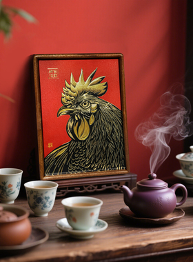 铜艺世家手工錾刻铜雕画12生肖雄鸡报晓摆件家居桌面装饰摆件摆台